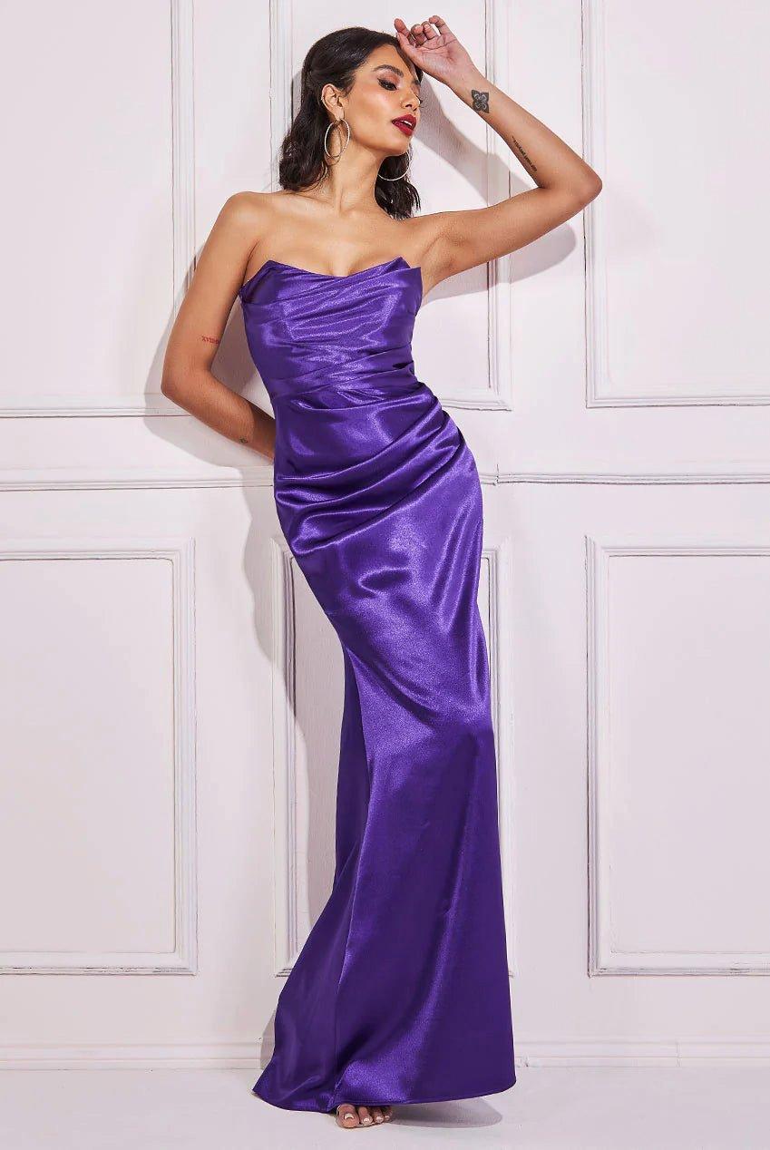 цена Атласное платье-бандо макси Goddiva, фиолетовый