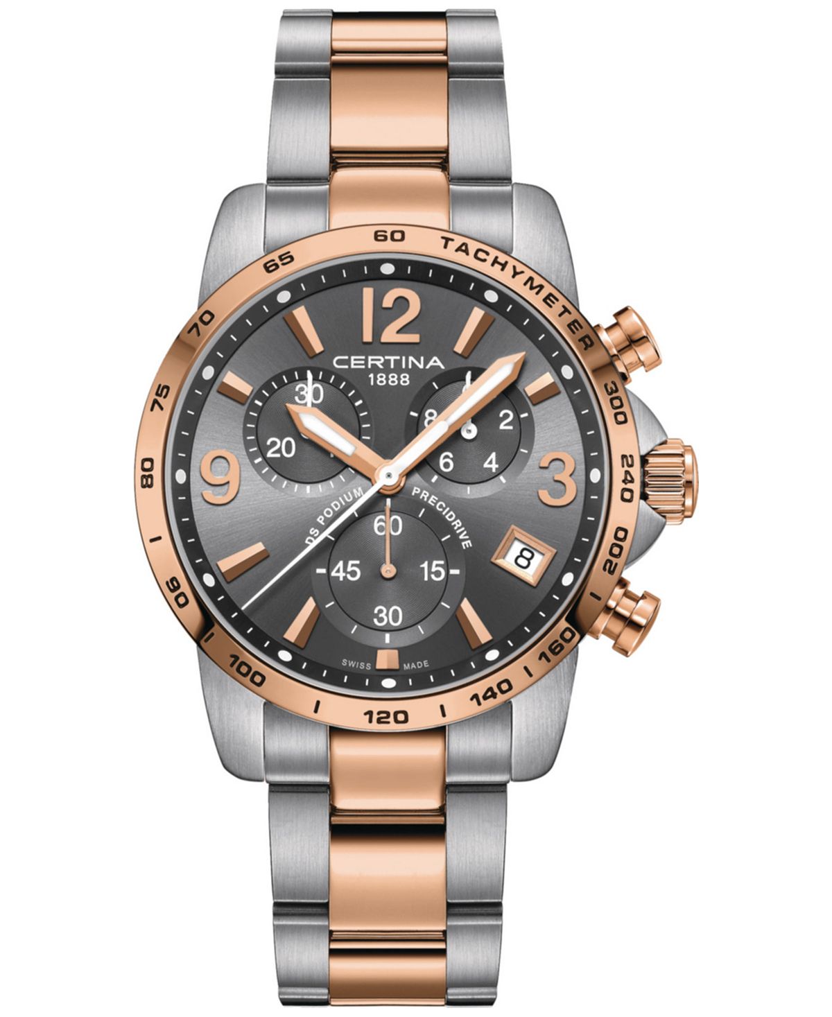 Мужские швейцарские часы с хронографом DS Podium, двухцветный браслет из нержавеющей стали, 41 мм Certina certina certina ds podium chronograph 1 10 sec c0344171109700