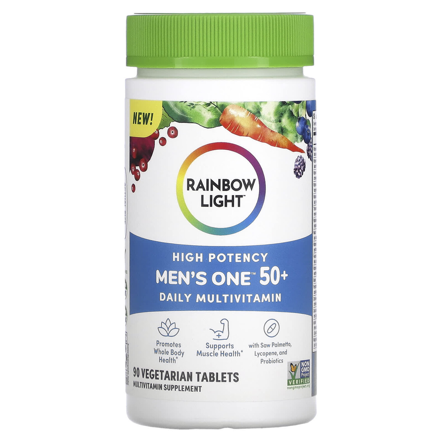 

Men's One 50+ Daily, мультивитамины, высокая эффективность, 90 вегетарианских таблеток, Rainbow Light