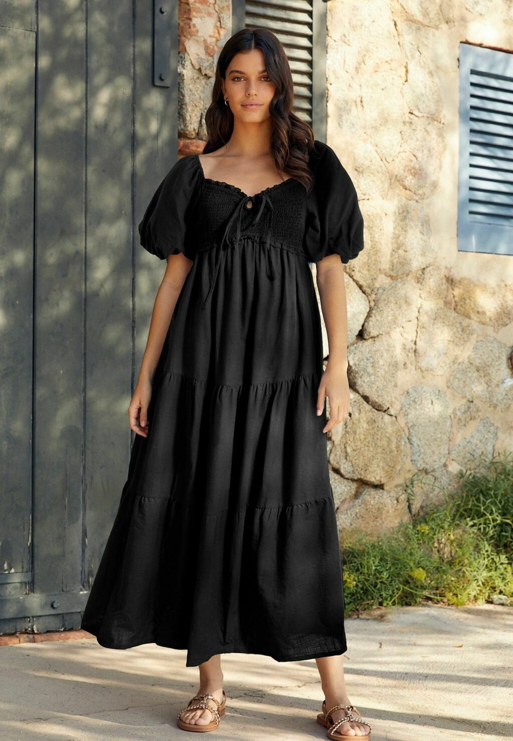 

Платье макси Puff Sleeve Halter Neck Regular Fit Next, черное