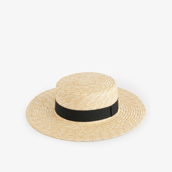 Соломенная шляпа канотье с лентой Boutique Bonita, черный соломенная шляпа канотье carolon бежевый с атласной лентой 56 59 размер