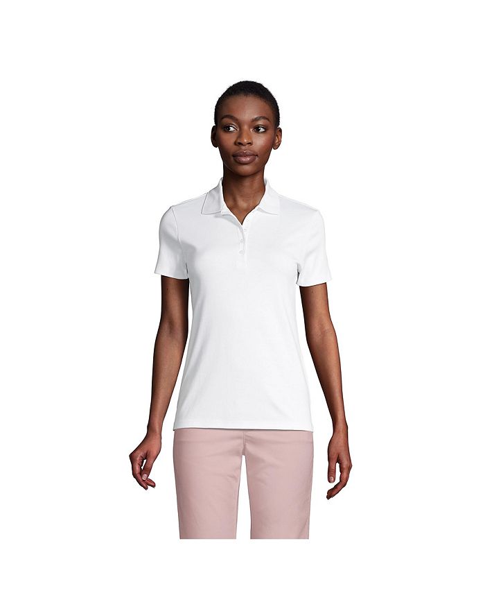 Женская рубашка-поло из хлопка с короткими рукавами Supima для высоких женщин Lands' End, белый женская рубашка поло из сетчатого хлопка с короткими рукавами lands end