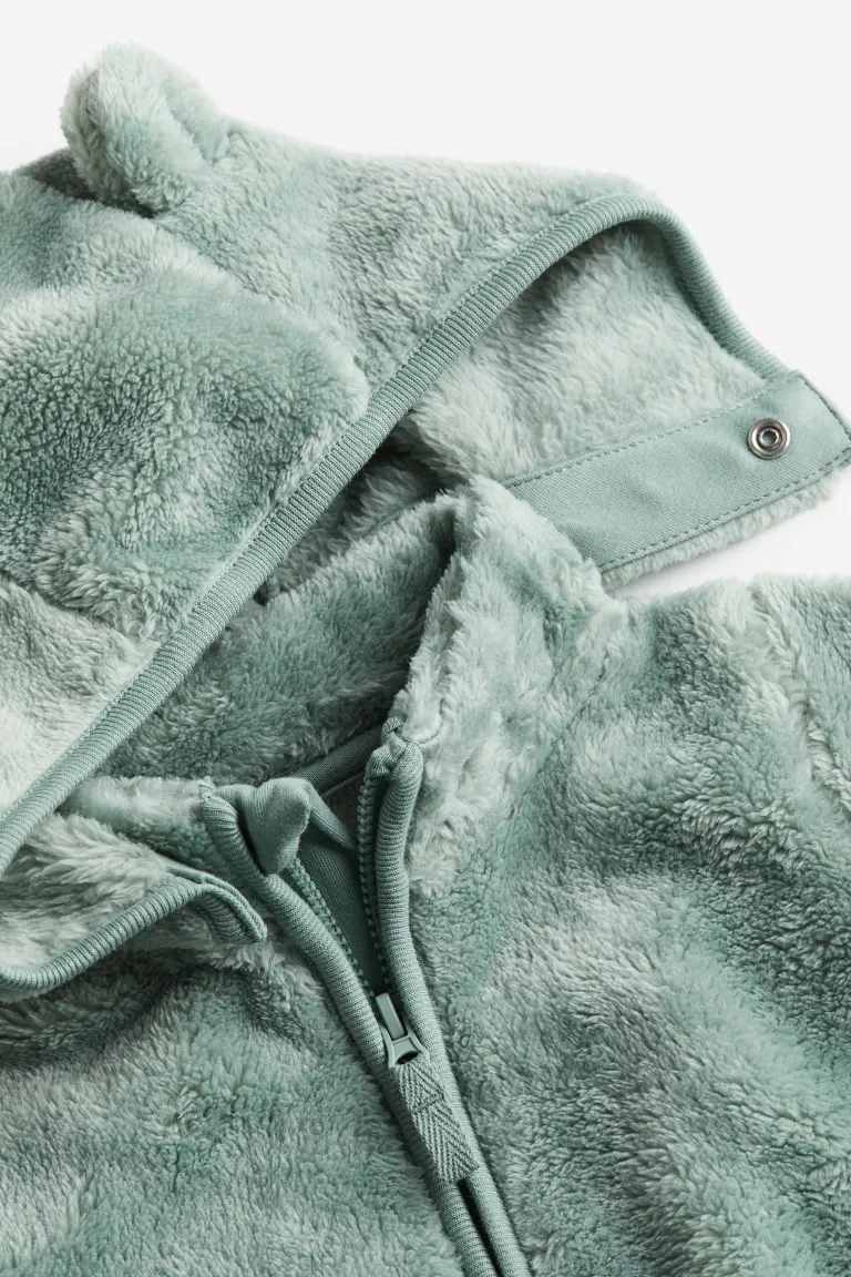 

Флисовая куртка с капюшоном teddy H&M, зеленый