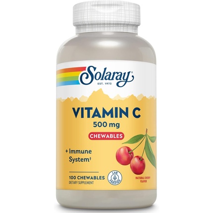 Жевательные таблетки Solaray с витамином С, 500 мг, натуральный вишневый вкус, антиоксидант и добавка для поддержки иммунитета, 100 жевательных таблеток