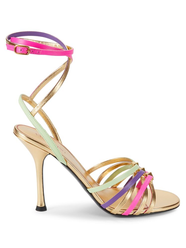 

Разноцветные кожаные сандалии с ремешками Valentino Garavani, цвет Gold Multi