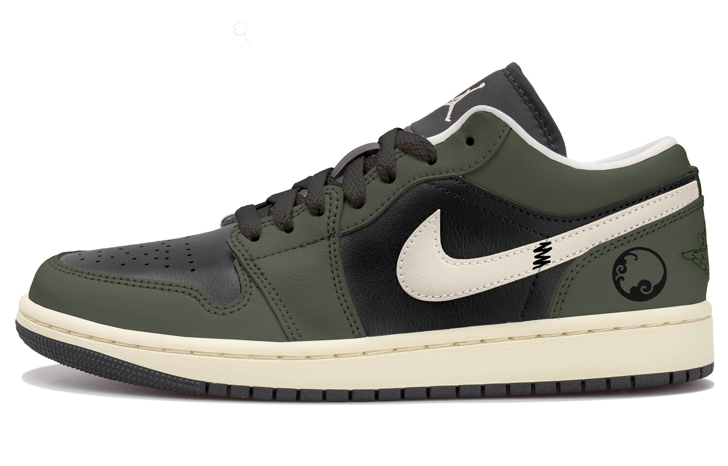 

Кроссовки Air Jordan 1 Vintage Basketball Shoes Women's Low-top Beige/black/green, бежевый/черный/зеленый