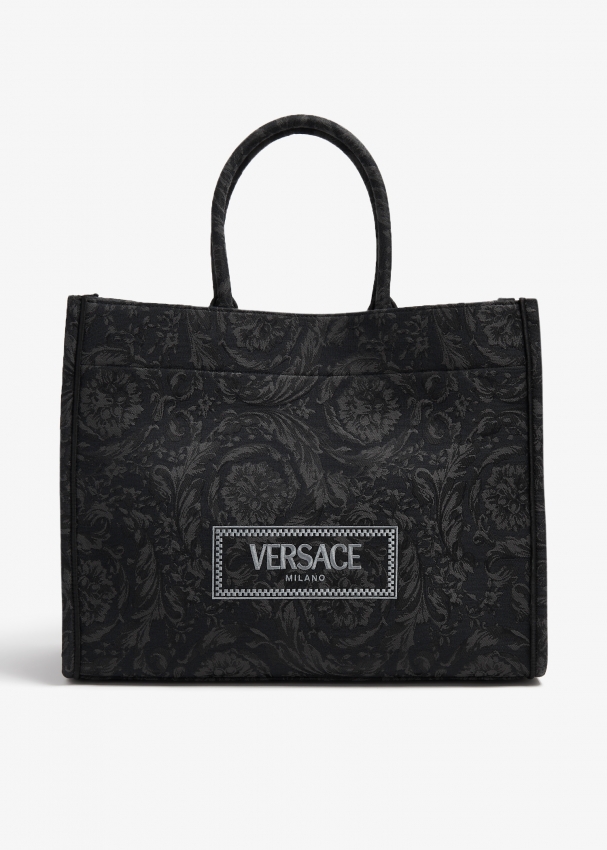 холщовая сумка леон с внутренним карманом черная Сумка-тоут Versace Barocco Athena Large, черный