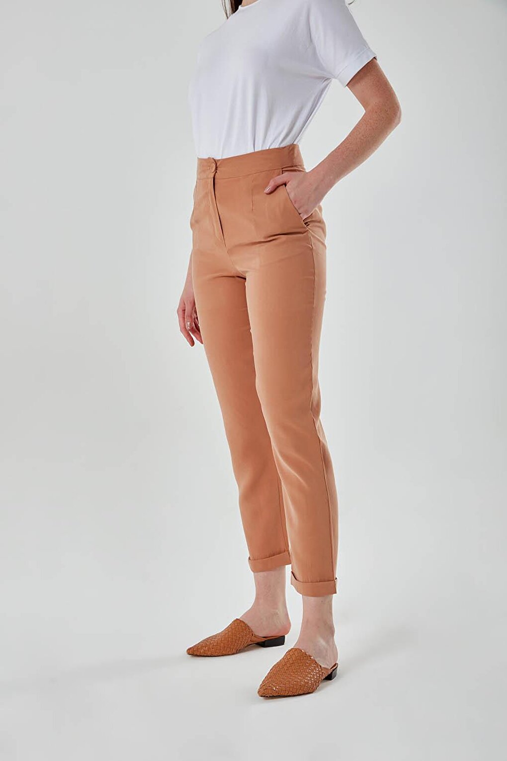 Двойные светло-коричневые брюки с боковыми карманами Mizalle гранит tan brown тан браун 20 мм индия