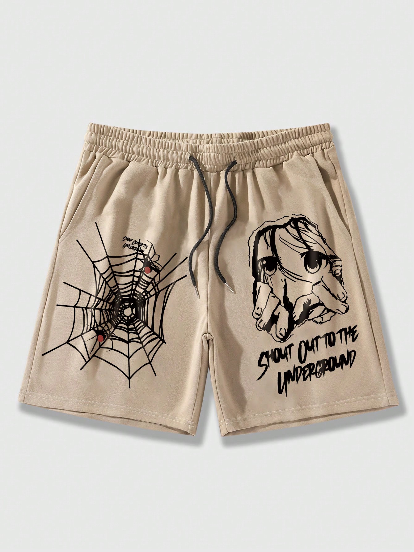 Мужские шорты ROMWE Academia с рисунком паутины и буквенным принтом на завязке на талии, хаки