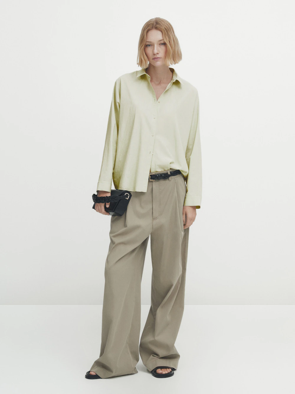 

Рубашка из хлопка с рукавами из шамбре Massimo Dutti, зеленый