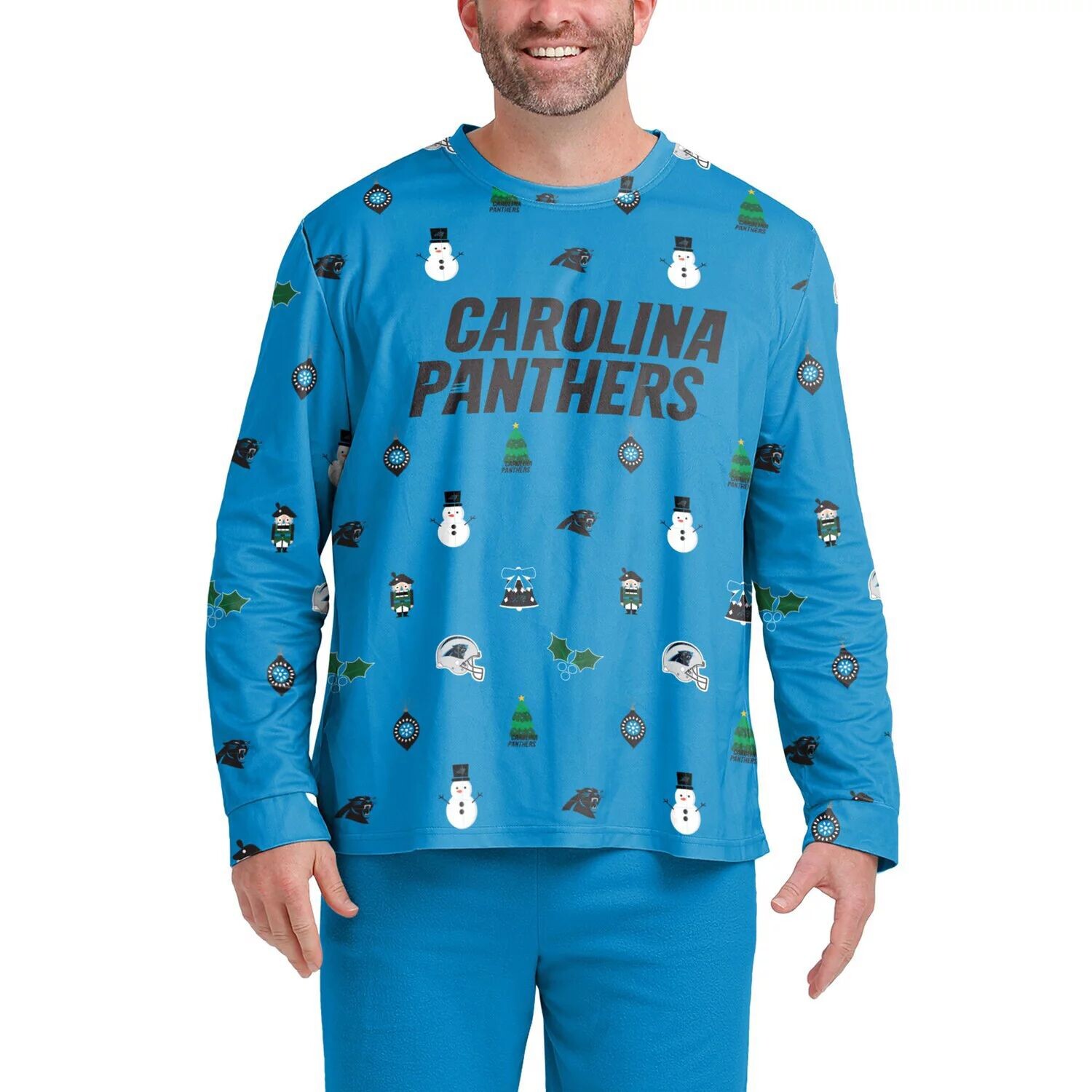 

Мужская футболка с длинным рукавом FOCO Blue Carolina Panthers Ugly Sweater