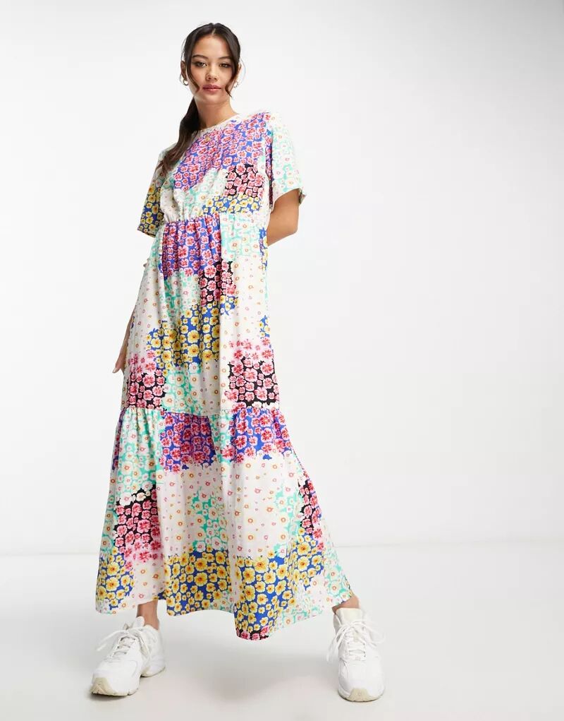 Эксклюзивное платье макси в стиле пэчворк с цветочным принтом Pieces