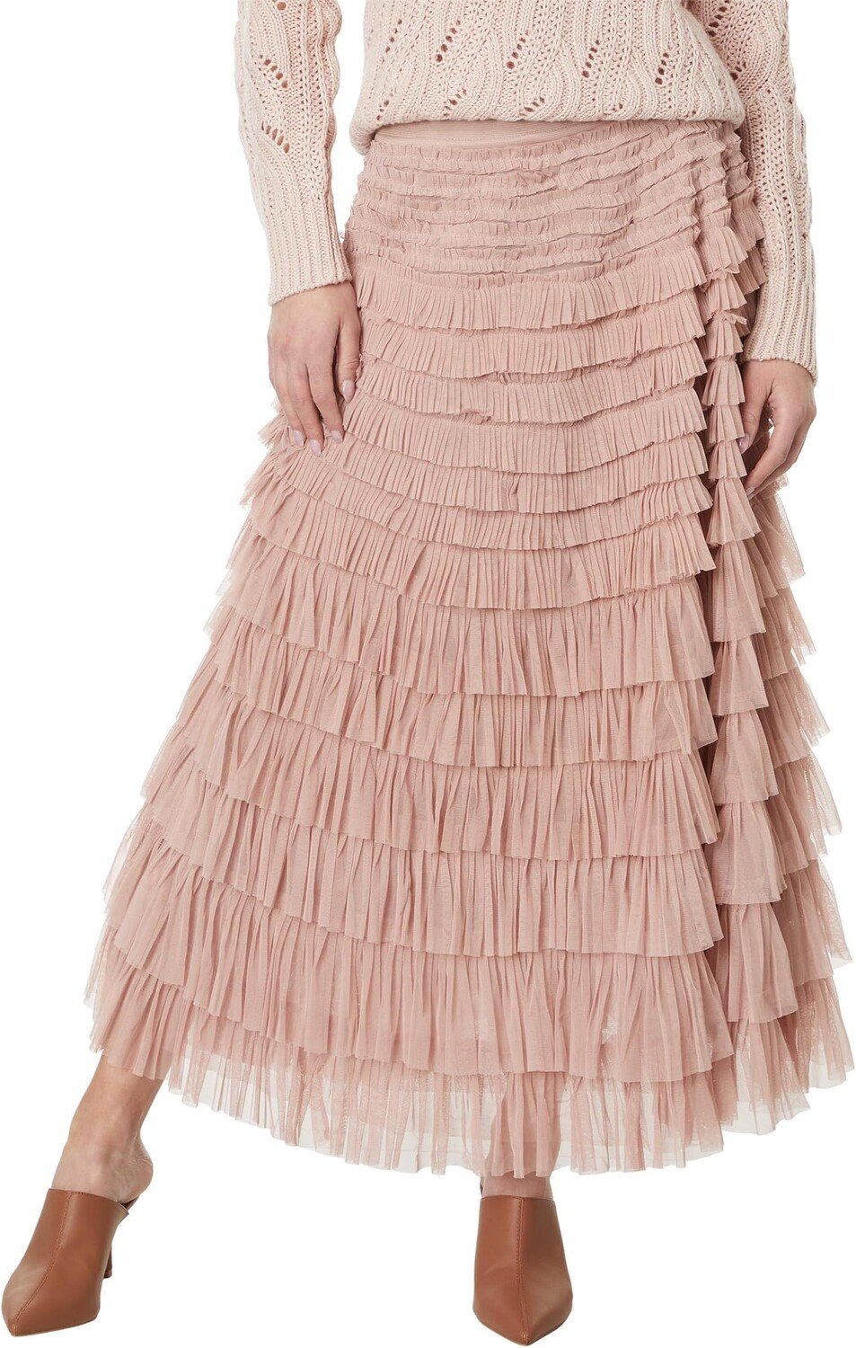 

Юбка макси из тюля с рюшами Lucky Brand, цвет Blush Pink