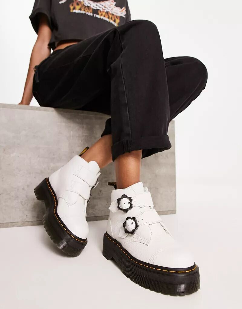 

Белые ботинки с пряжкой и цветочным принтом Dr Martens Devon