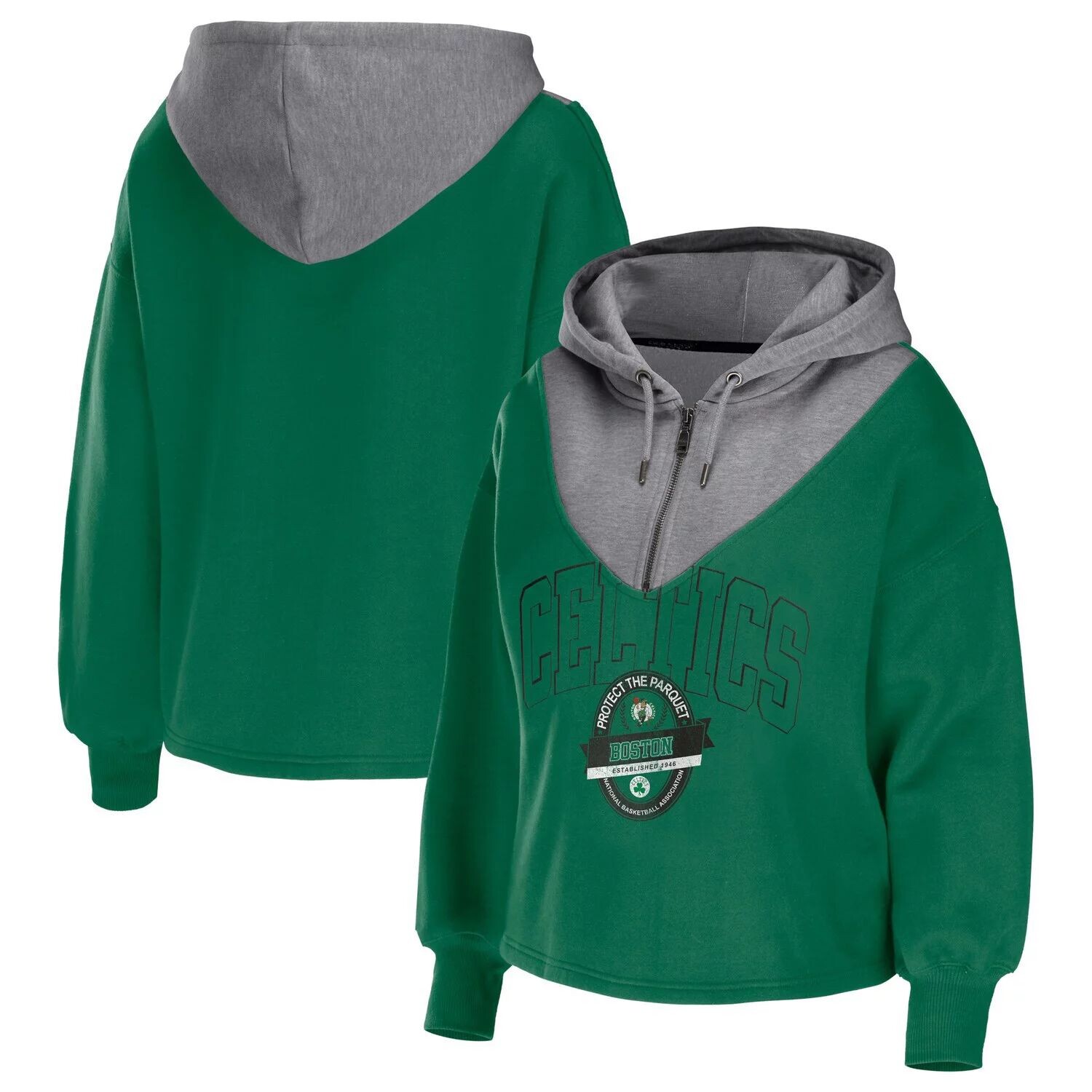 

Женская одежда Erin Эндрюс Келли Зеленая куртка с капюшоном Boston Celtics с молнией четверть четверти