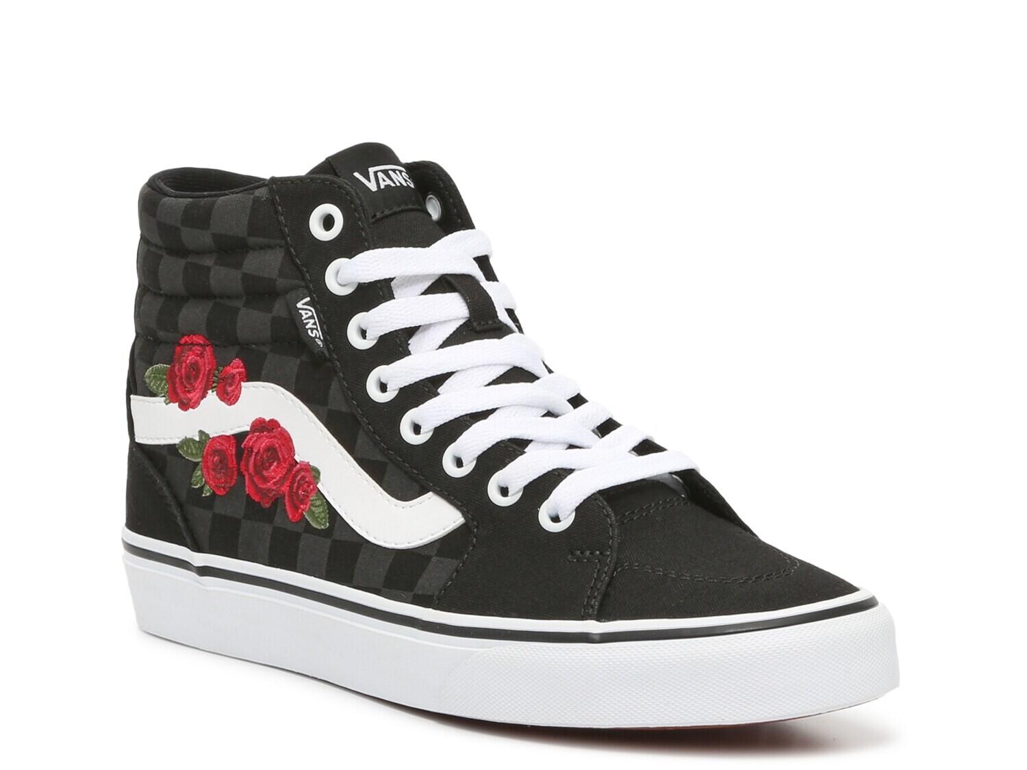 

Высокие кеды Filmore - женские Vans, цвет Black/Grey Checkerboard Rose Embroidery