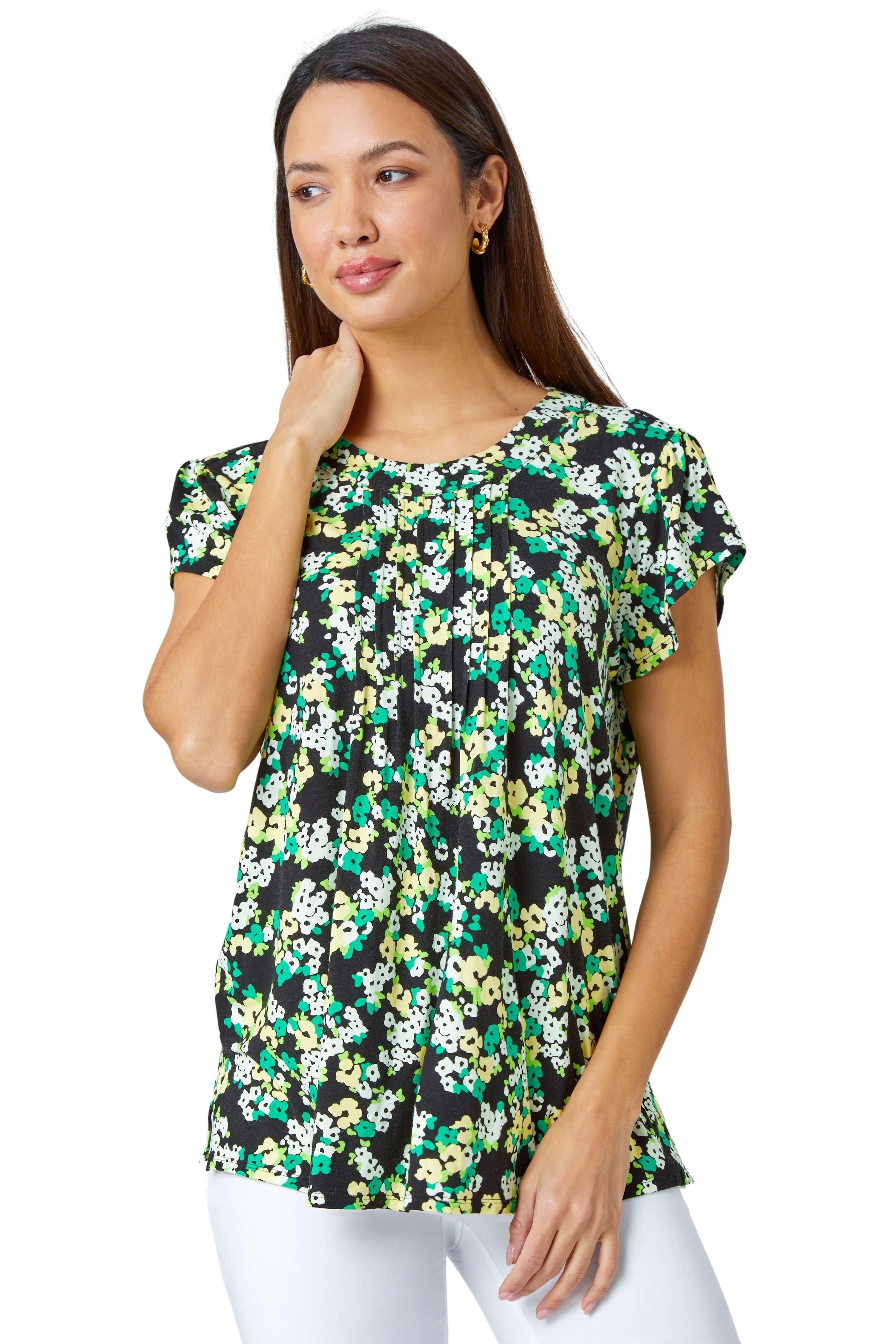 Блузка со складками и цветочным принтом Roman, зеленый эластичная блузка с цветочным принтом roman черный