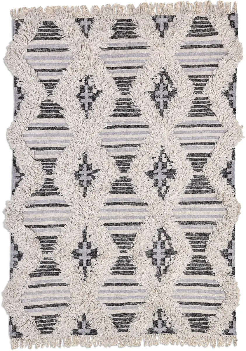 

TOM TAILOR HOME Ковер "Cosy Kilim", прямоугольный, ручная работа, с бахромой, стиль бохо 65х135 см, черно-белый