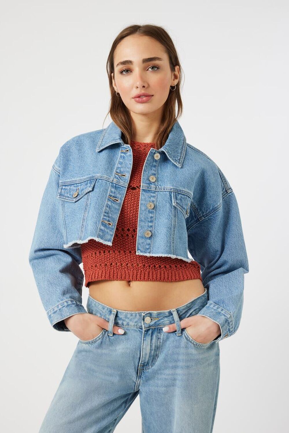 

Джинсовая укороченная куртка дальнобойщика Forever 21, деним