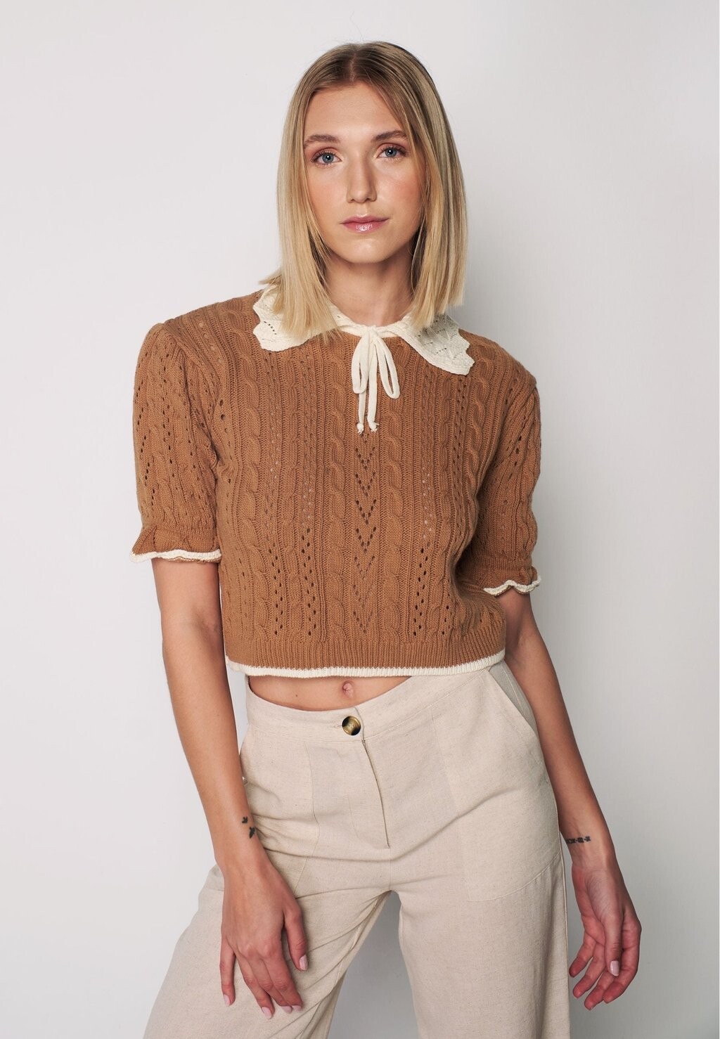 

Футболка с принтом BABY COLLAR SHORT SLEEVE KNIT Herita, цвет beige