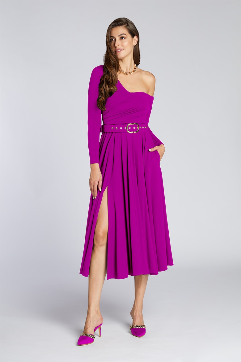 Платье с открытыми плечами и разрезом по бокам Alina Cernatescu, фиолетовый