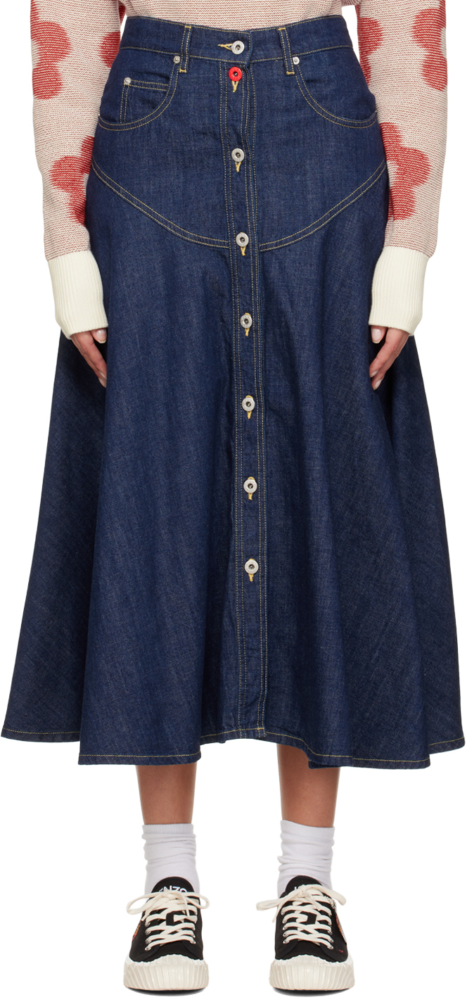 Синяя расклешенная длинная юбка Paris Kenzo