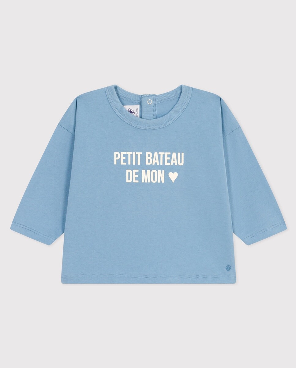 

Детская трикотажная футболка с длинными рукавами Petit Bateau, синий
