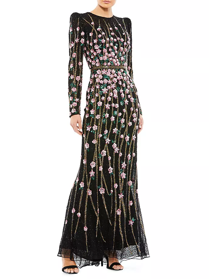 

Платье А-силуэта из бисера Mac Duggal, черный