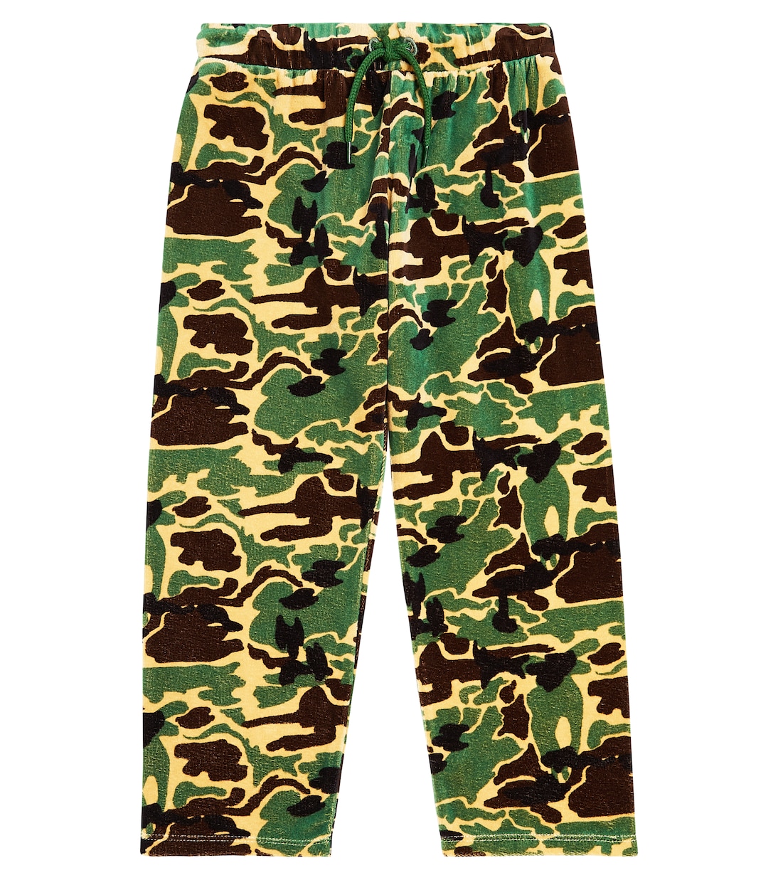 цена Велюровые спортивные брюки с камуфляжным принтом Mini Rodini, зеленый