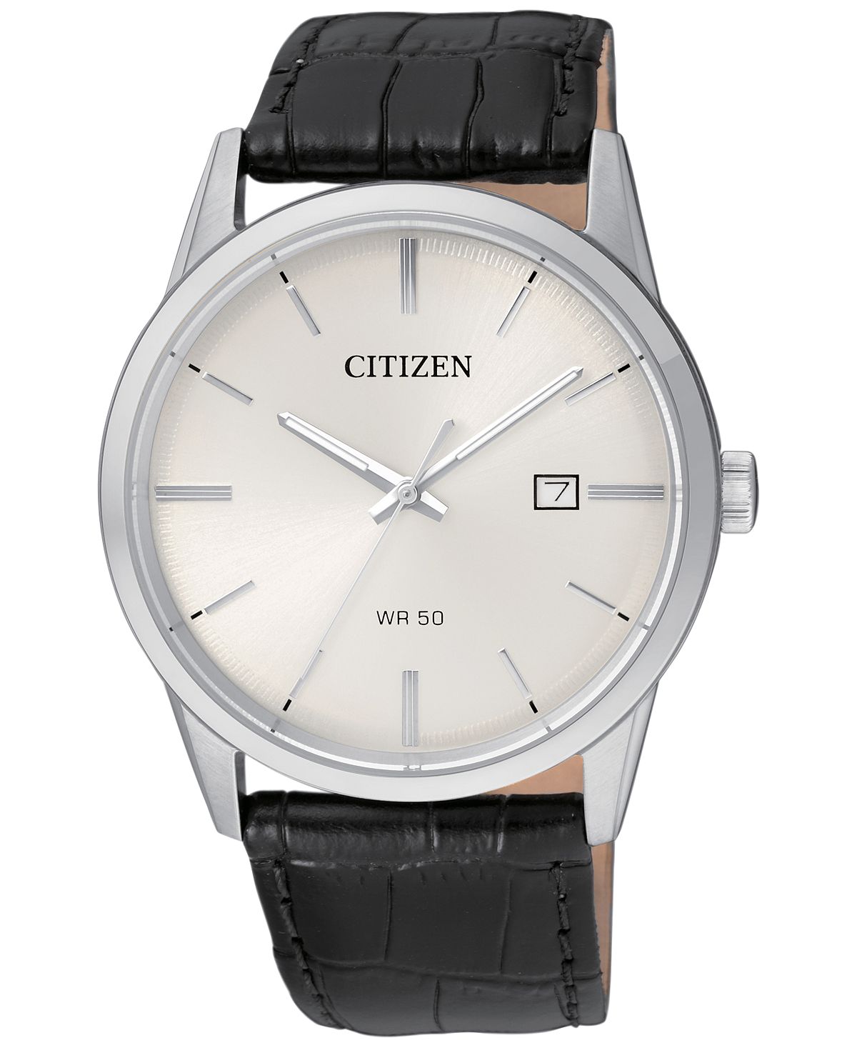 цена Мужские кварцевые часы с черным кожаным ремешком 39 мм BI5000-01A Citizen