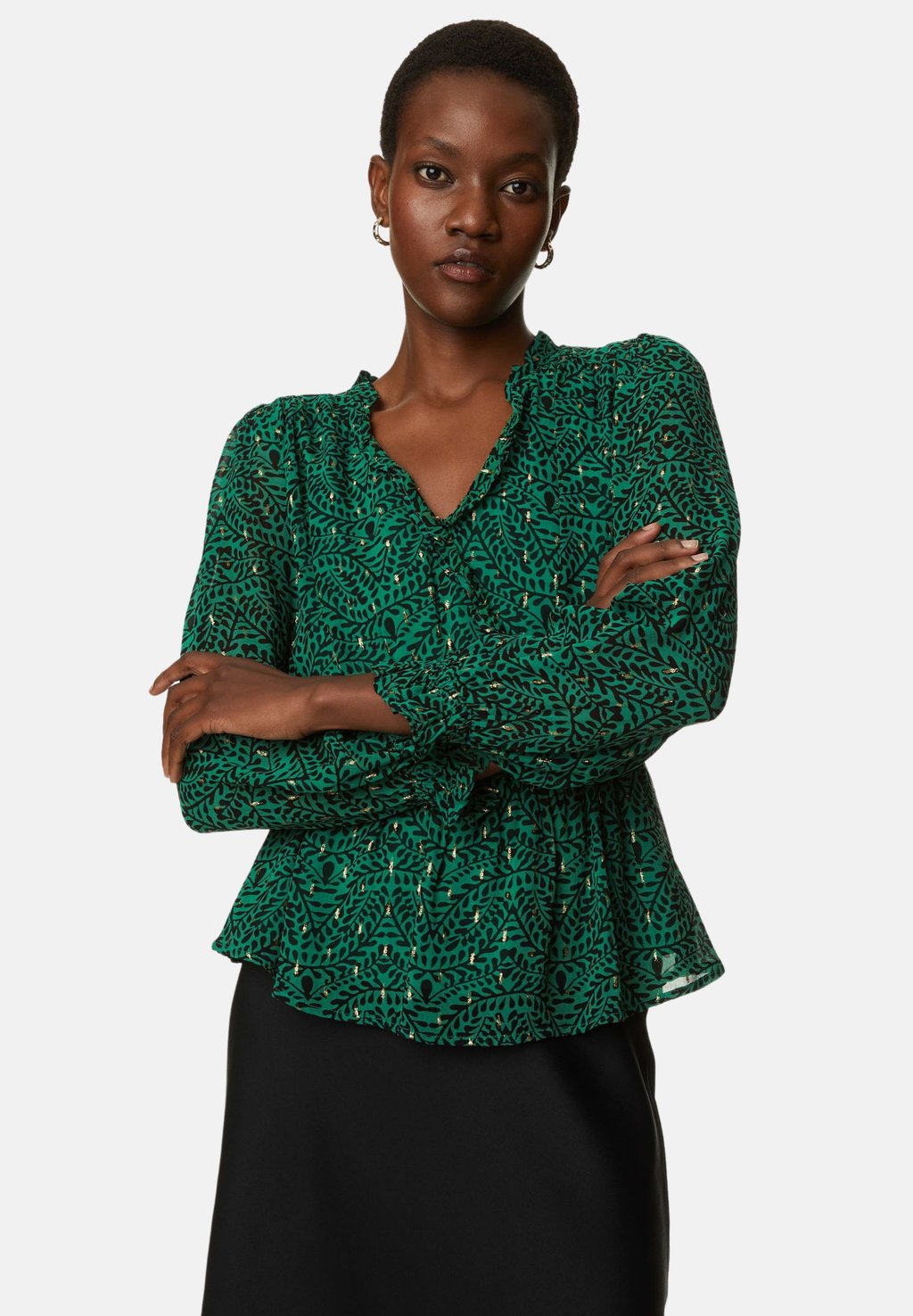 Блузка V Neck Puff Sleeve Marks & Spencer, цвет green mix