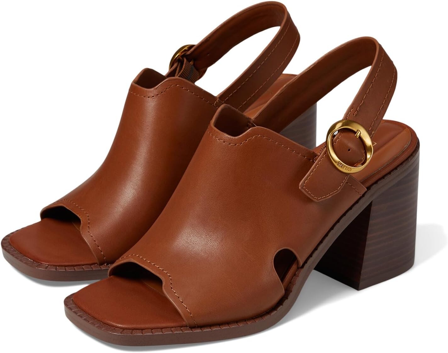 

Сандалии Franco Sarto Amy Slingback Block Heel Pep Toe Sandals, цвет Cognac Brown Leather