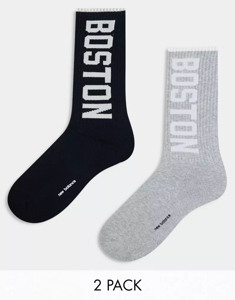 Две пары черных/серых носков с логотипом New Balance Boston