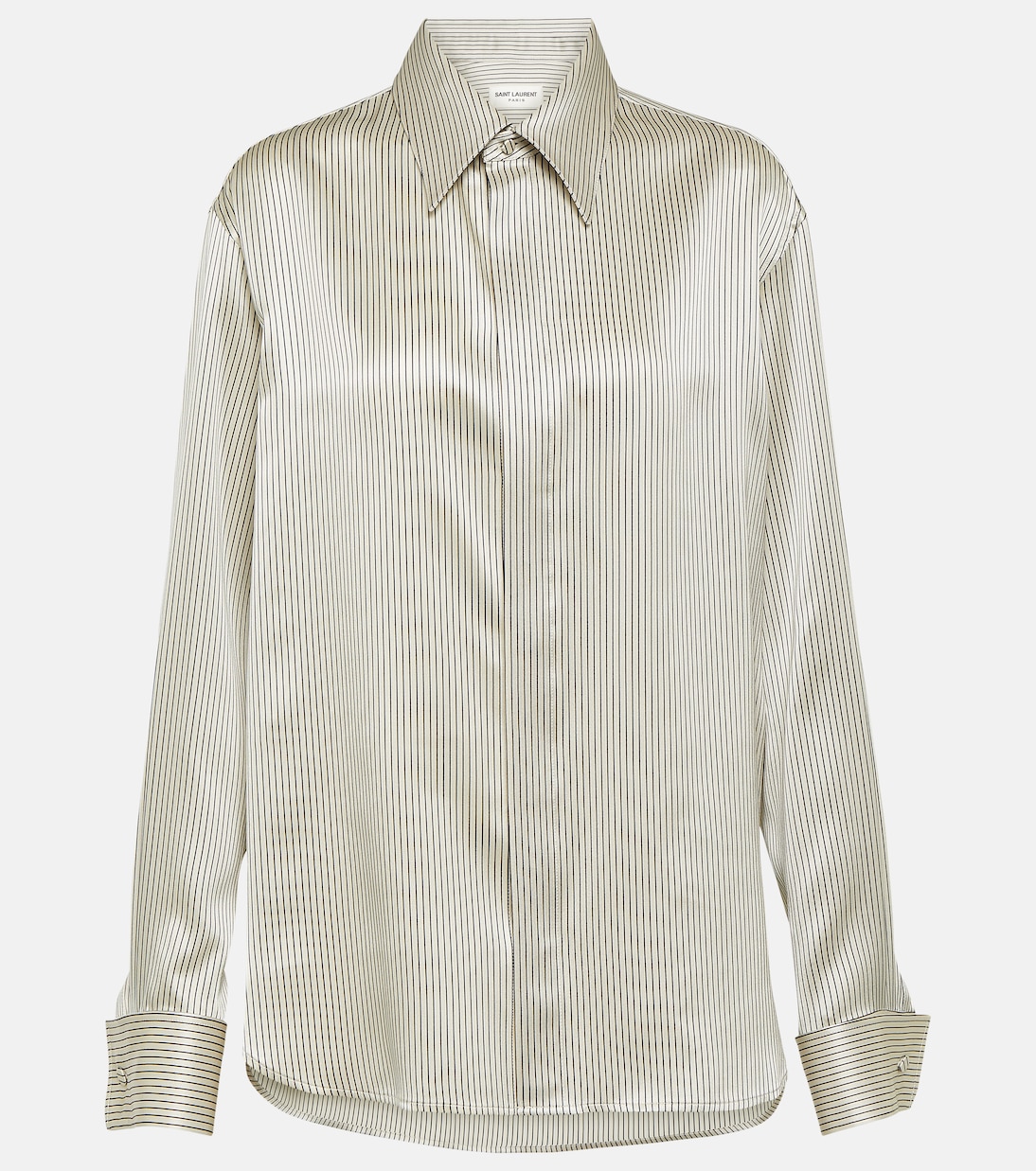 Полосатая рубашка из шелкового атласа Saint Laurent, мультиколор