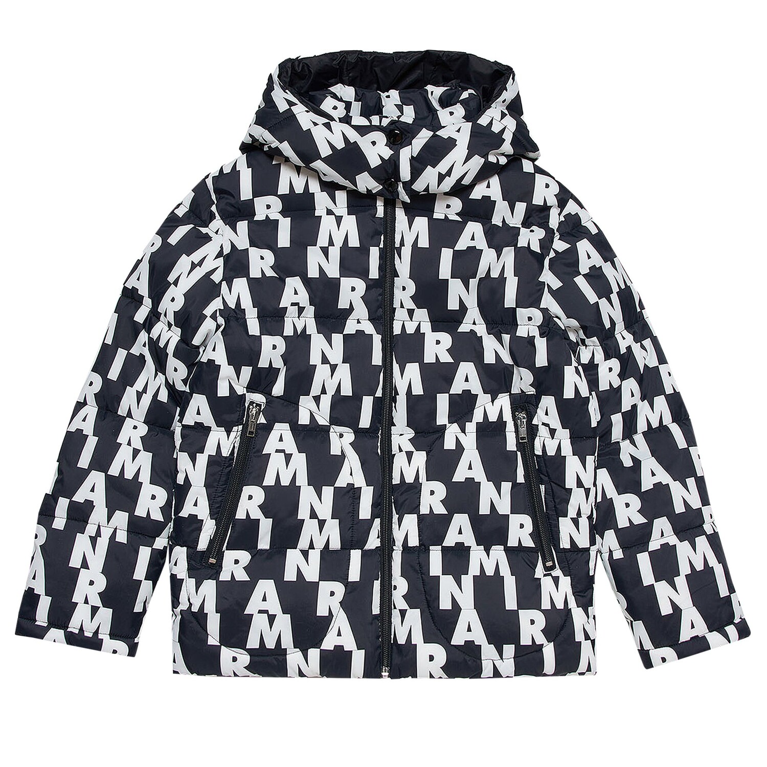 

Утепленная куртка с капюшоном Marni Kids All Over Pattern, цвет Черный/Белый
