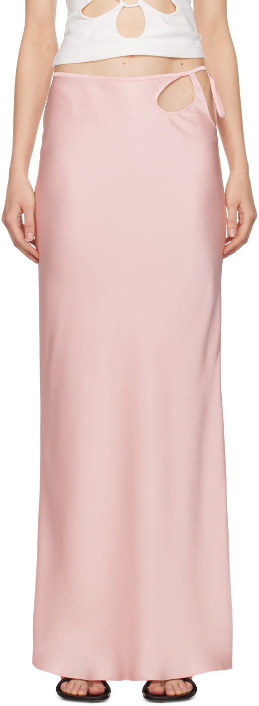Розовая длинная юбка с цветочным вырезом Olēnich