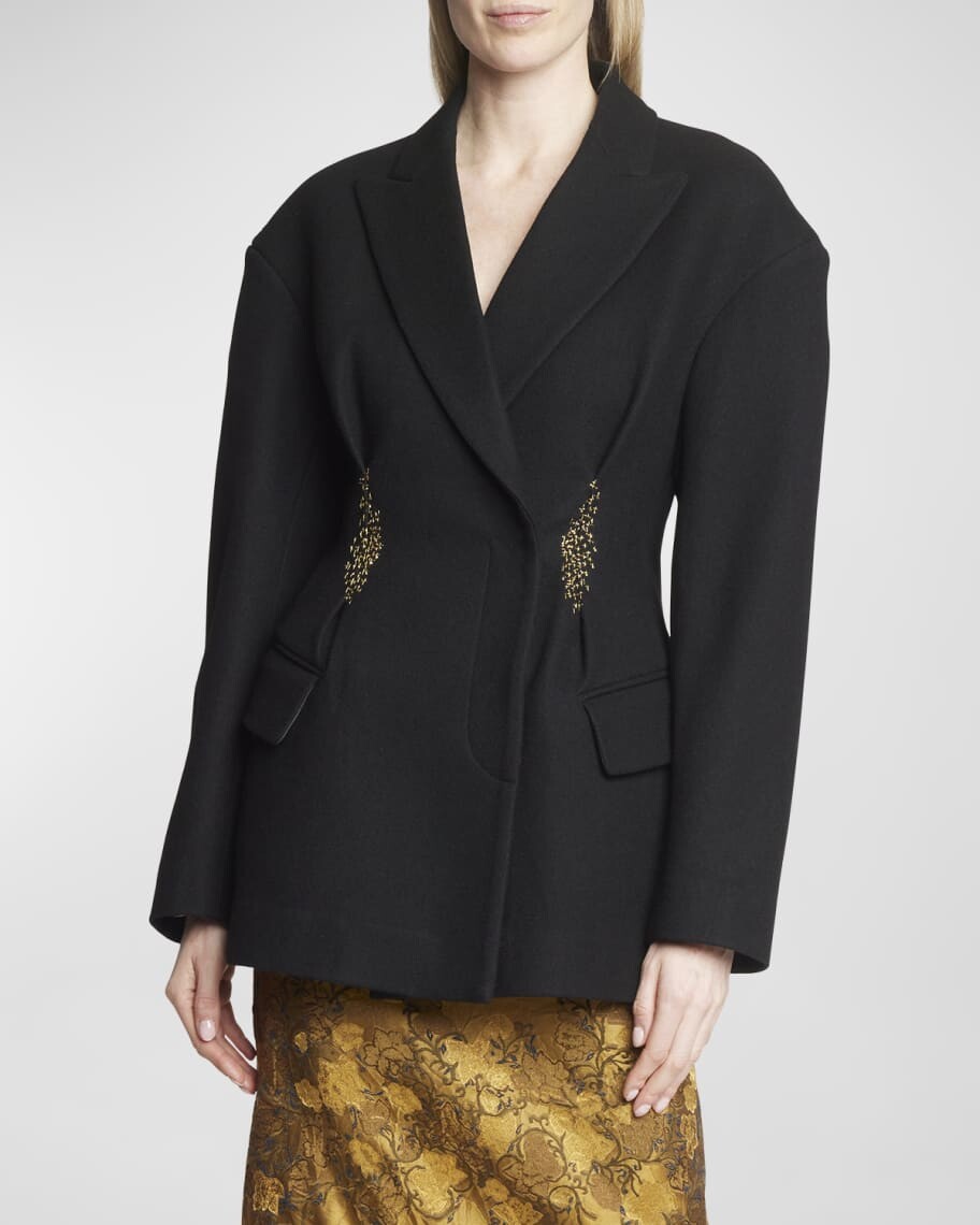 

Однобортный шерстяной жакет с вышивкой Valvis Dries Van Noten
