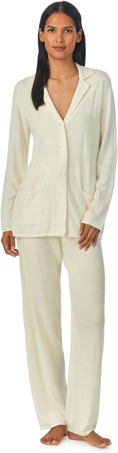 

Пижамный комплект Notch из смеси хлопка и кашемира LAUREN Ralph Lauren, цвет Cream