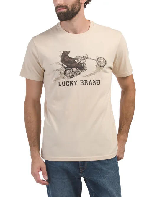 

Футболка с рисунком Moto Bear Lucky Brand, цвет Almond