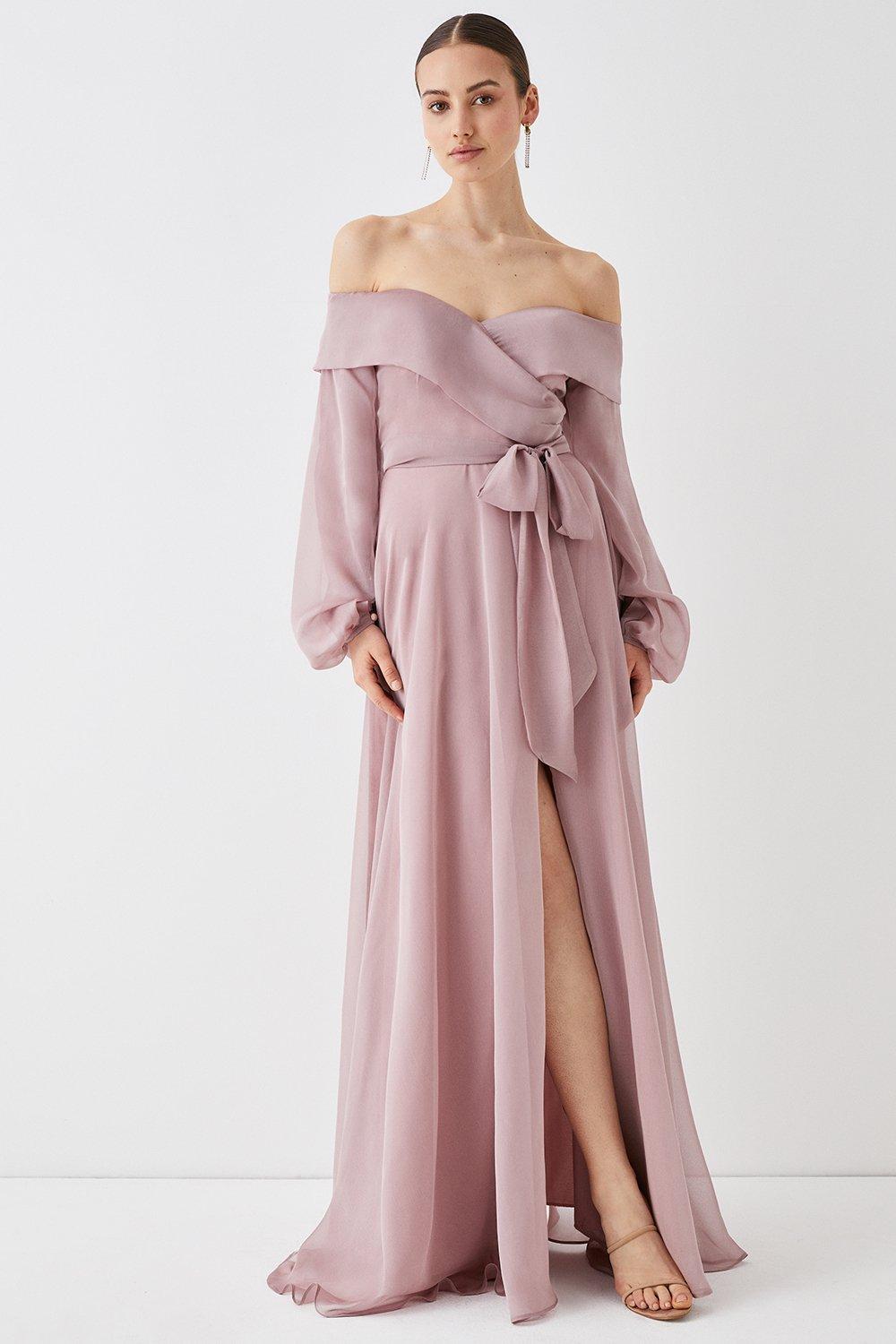 Платье макси с струящейся юбкой и запахом Bardot Coast, фиолетовый