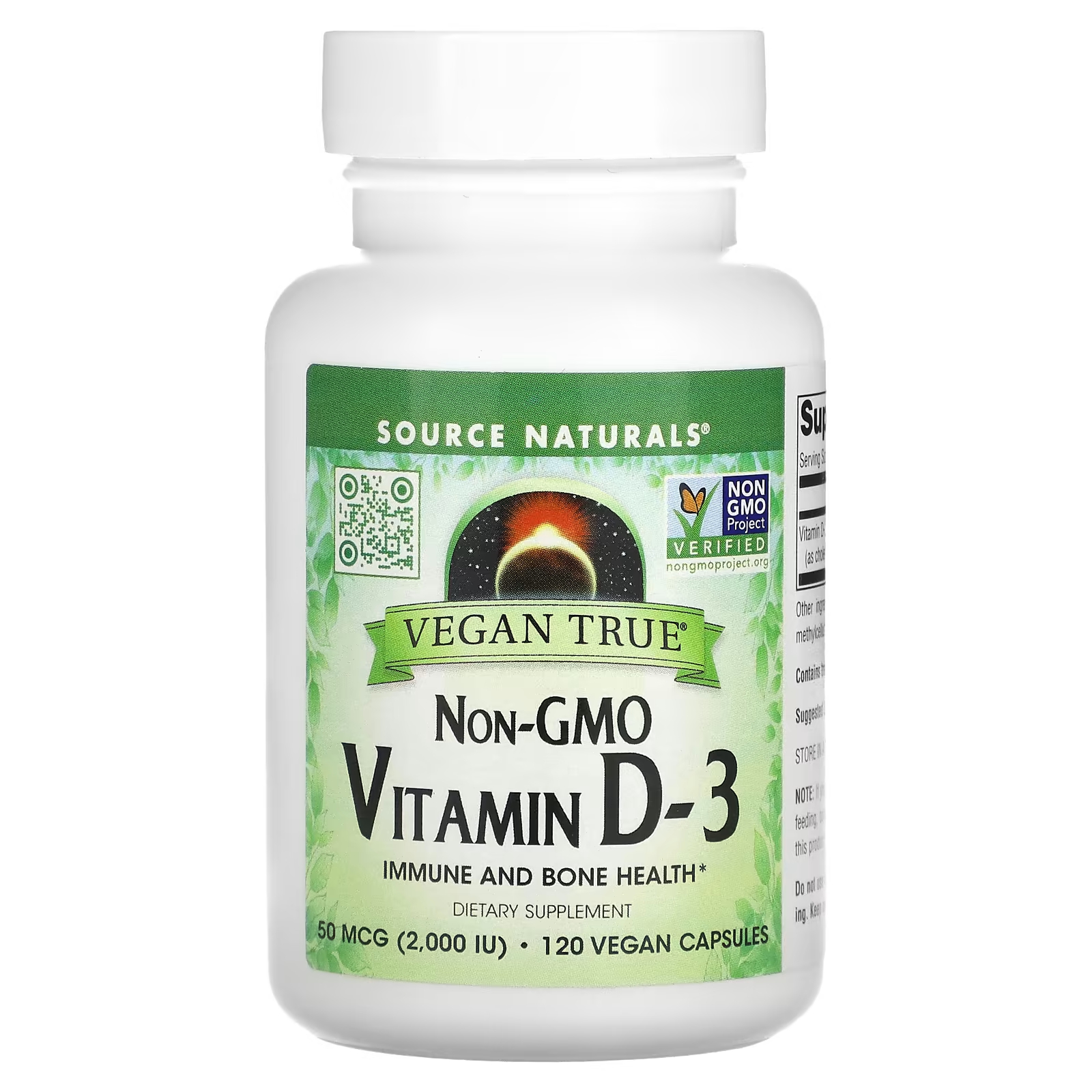 Source Naturals Не содержащий ГМО витамин D-3 50 мкг (2000 МЕ) 120 веганских капсул source naturals витамин d 3 5000 ме 240 капсул