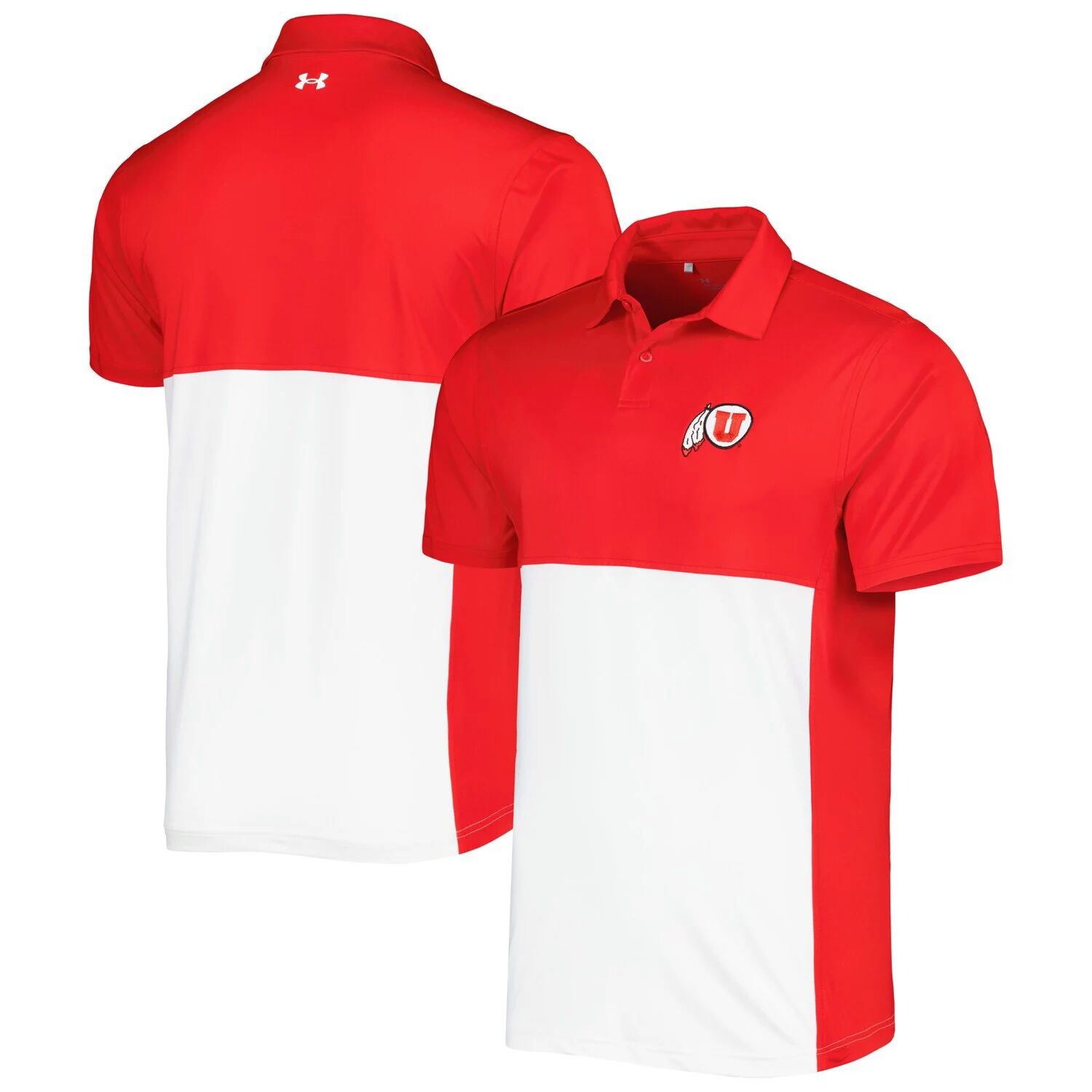 

Мужская красная/белая футболка Utah Utes Green Blocked Polo Performance Polo Under Armour, Красный