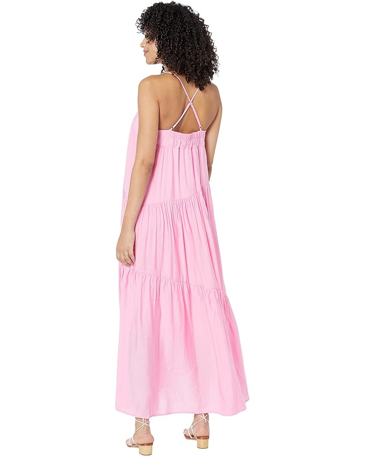платье moon river square neck tiered dress Платье MOON RIVER Woven Tiered Maxi Dress, розовый
