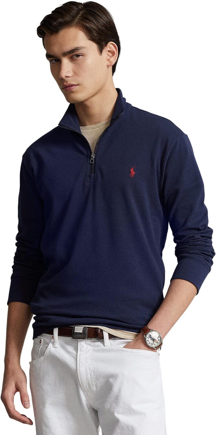 

Хлопковый сетчатый пуловер на молнии 1/4 Polo Ralph Lauren, синий