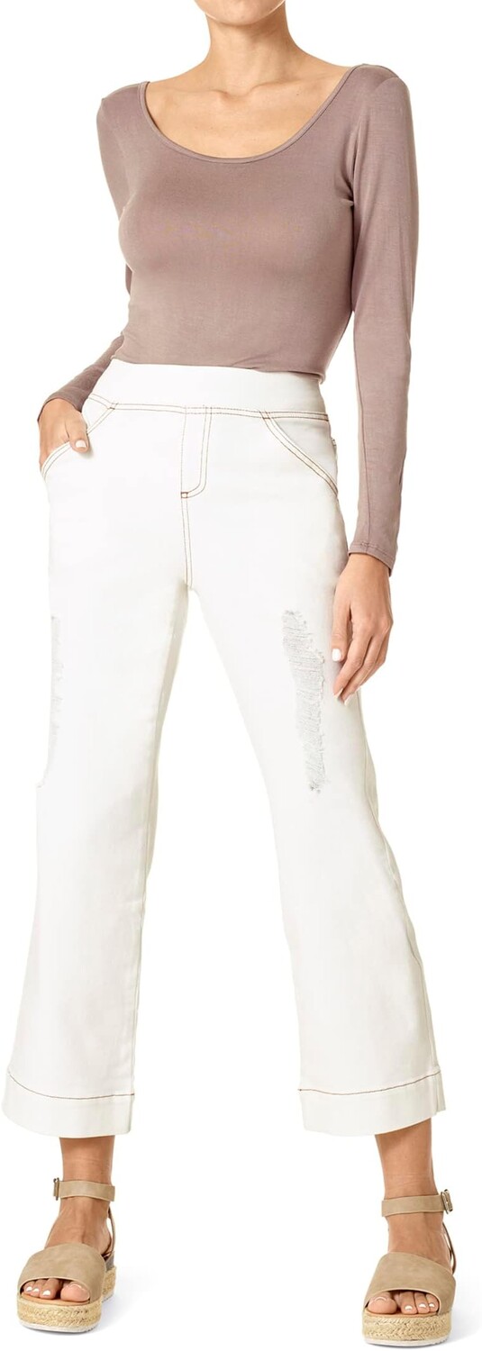 

Джинсы High-Rise Shredded Cropped Denim Flare HUE, белый