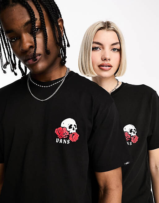 

Черная футболка с принтом черепа на спине Vans Rose Bed, Черный