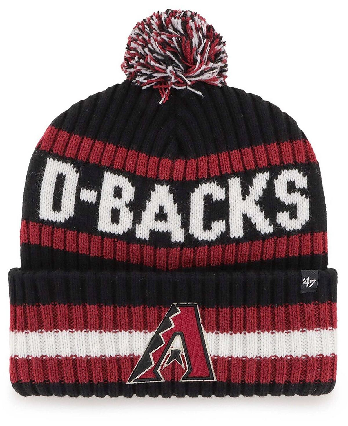 

Мужская черная вязаная шапка Arizona Diamondbacks Bering с манжетами и помпоном '47 Brand