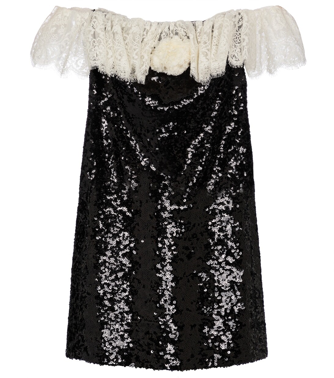 

Мини-платье из кружева и пайеток SAINT LAURENT, черный