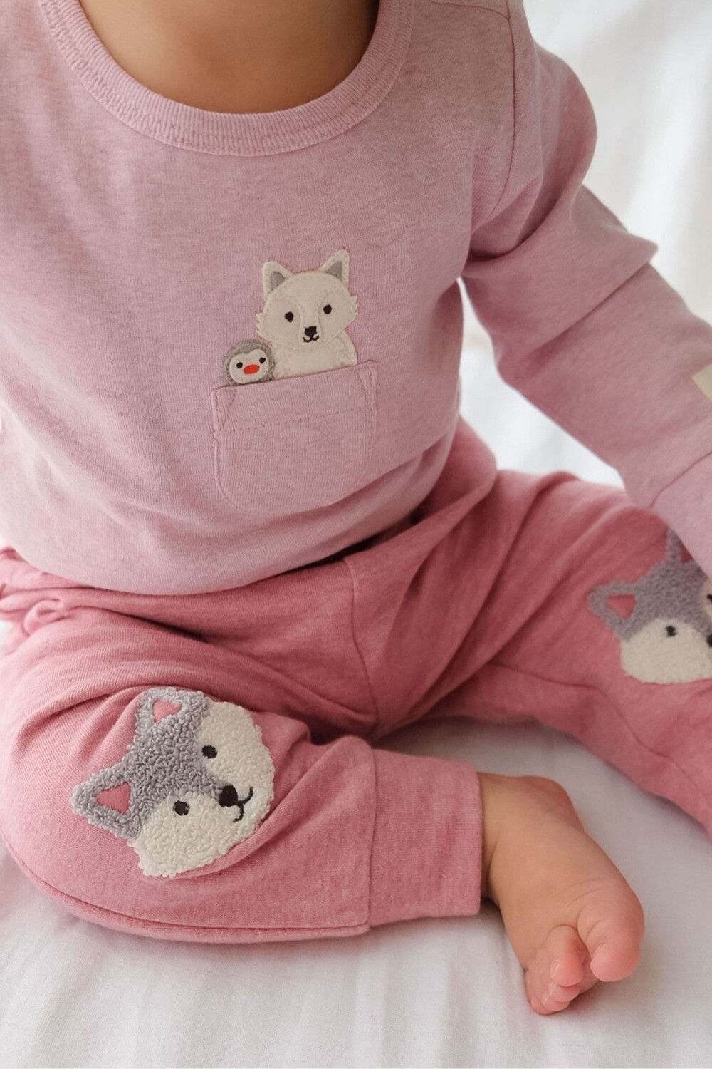 

Детские леггинсы Animal с нашивкой на коленке Purebaby, розовый