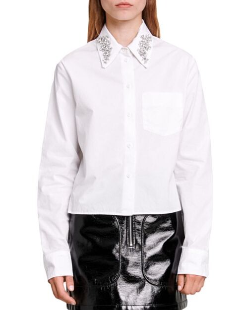 

Рубашка Cabrille из хлопка с декорированным воротником Maje, цвет White